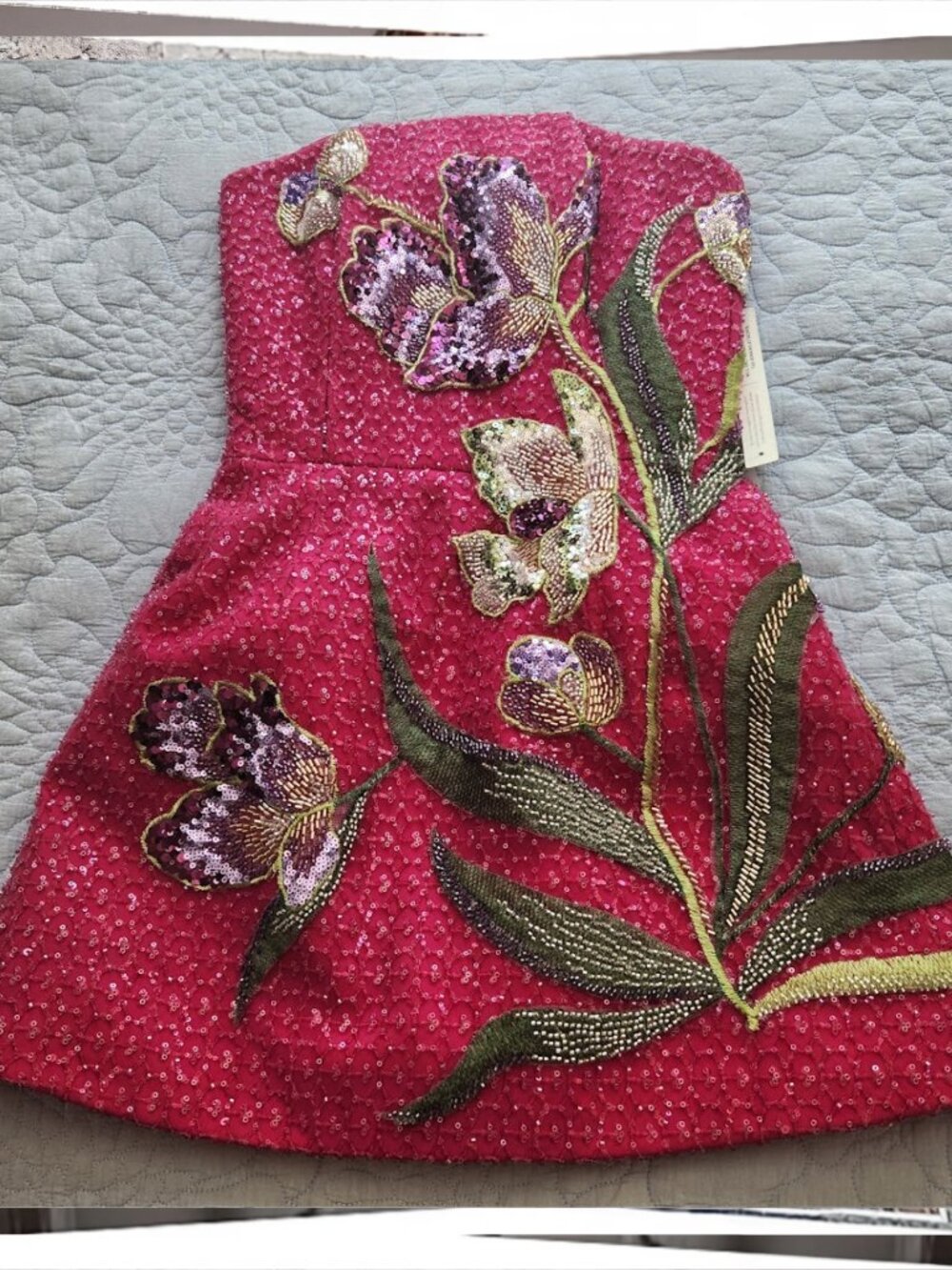 NWT: Beaded Fuchsia FloralStrapless Mini Dress (XXS) by Helsi Frida - Picture 7 of 8